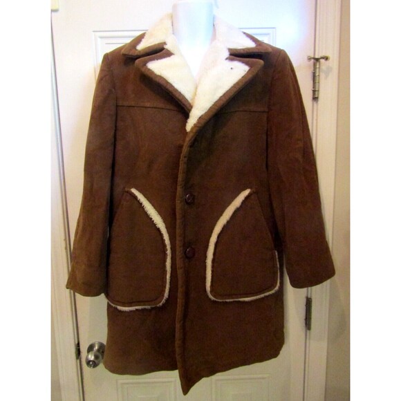 Vintage 70s Zero King Coat Brown Suede Sherpa Lined Wind Water Resistant Mens 42 - Picture 2 of 9